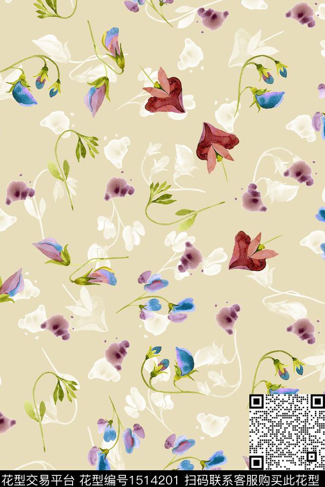 花卉大牌风小清新数码印花华亿平台下载（图片编号: 1514201） - 瓦栏（Walan）