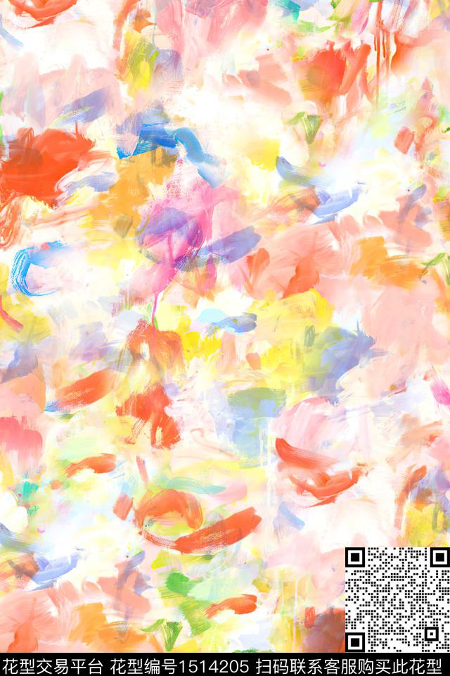 肌理抽象花卉抽象数码印花华亿平台下载（图片编号: 1514205） - 瓦栏（Walan）