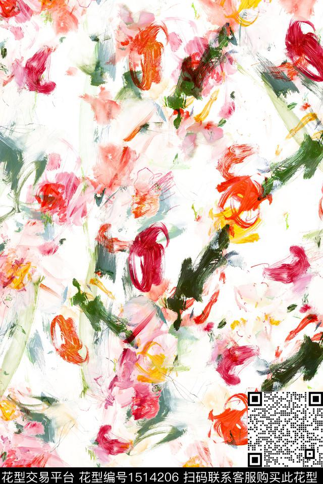 肌理抽象花卉小清新数码印花华亿平台下载（图片编号: 1514206） - 瓦栏（Walan）