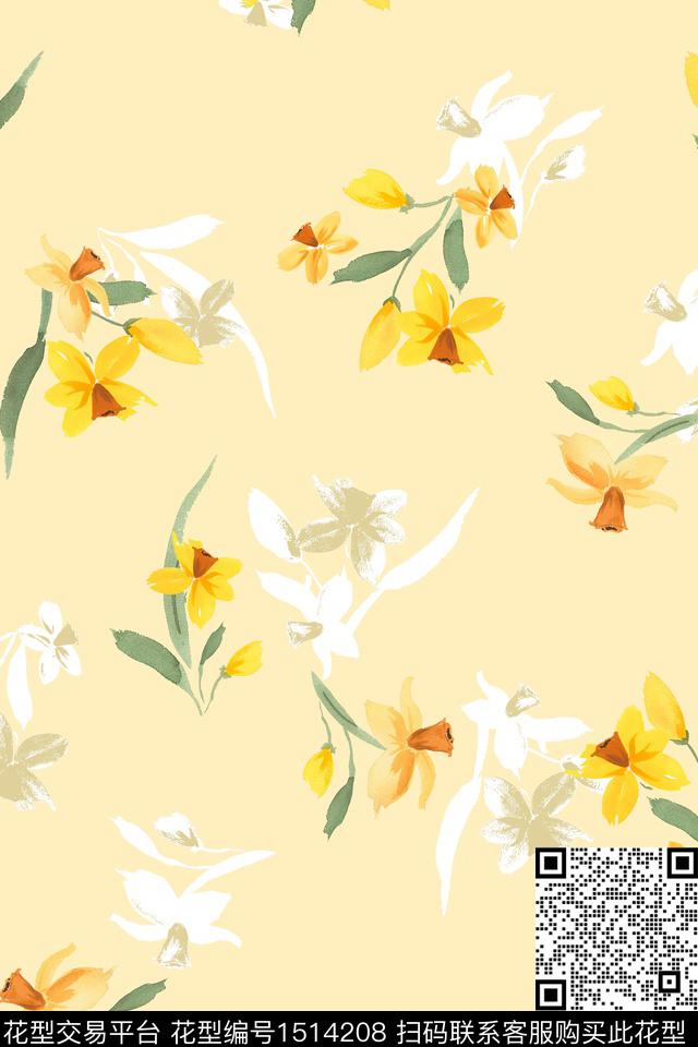 花卉大牌风小清新数码印花华亿平台下载（图片编号: 1514208） - 瓦栏（Walan）