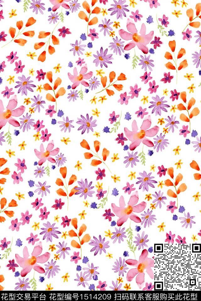 花卉大牌风小清新数码印花华亿平台下载（图片编号: 1514209） - 瓦栏（Walan）