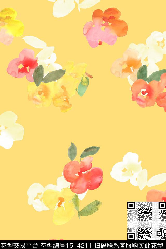 花卉大牌风小清新数码印花华亿平台下载（图片编号: 1514211） - 瓦栏（Walan）
