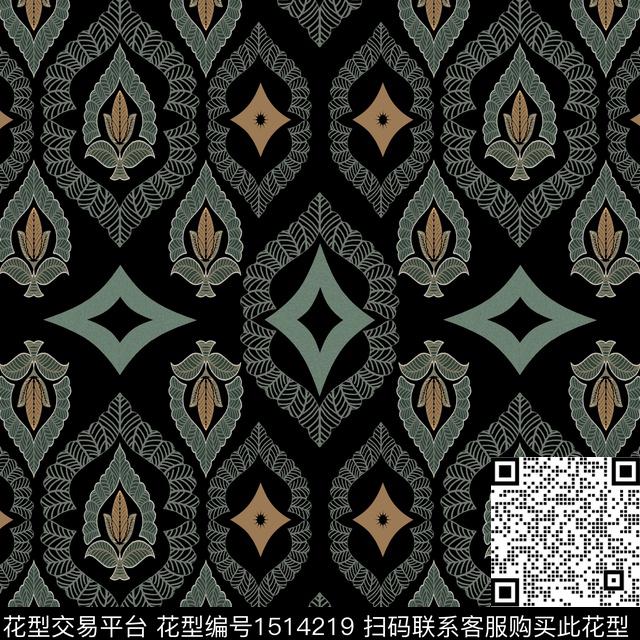 传统纹样民族风绿植树叶传统印花华亿平台下载（图片编号: 1514219） - 瓦栏（Walan）