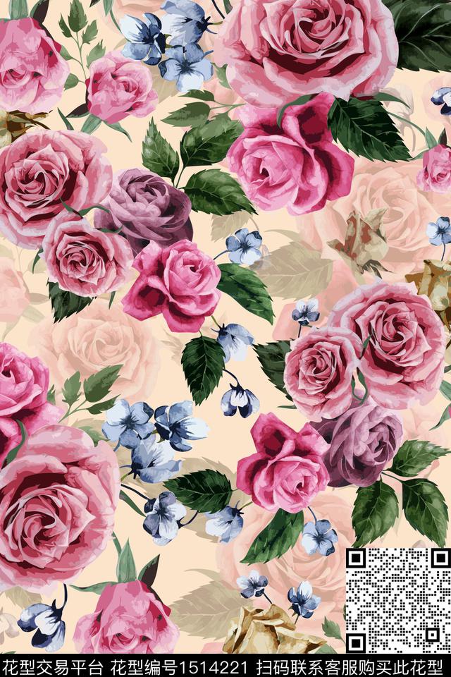 绿植树叶简约复古数码印花华亿平台下载（图片编号: 1514221） - 瓦栏（Walan）