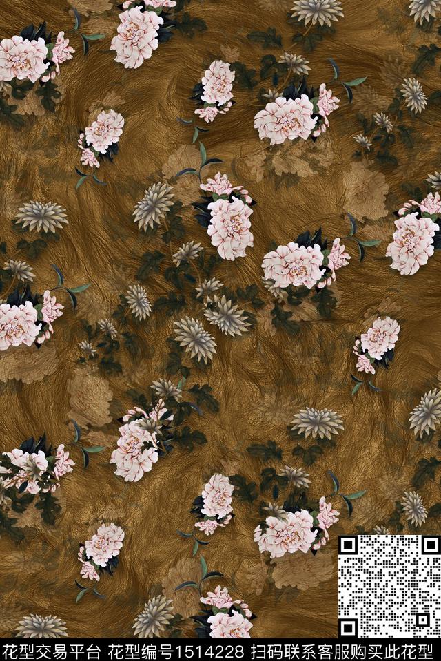 香云纱中老年组合花卉数码印花华亿平台下载（图片编号: 1514228） - 瓦栏（Walan）