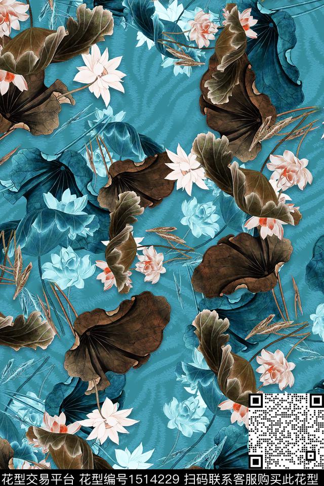 香云纱中老年组合花卉数码印花华亿平台下载（图片编号: 1514229） - 瓦栏（Walan）