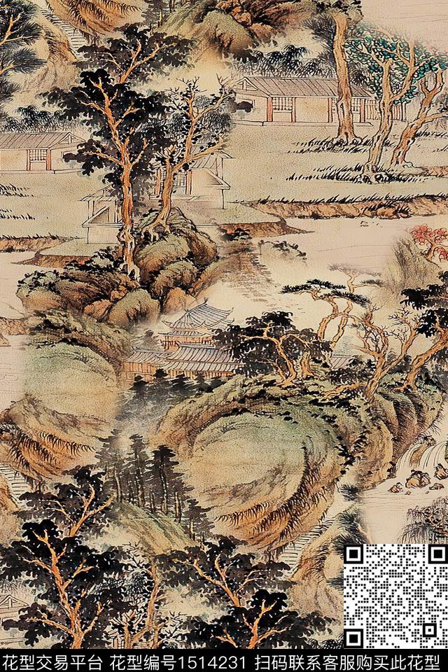 香云纱中老年国画数码印花华亿平台下载（图片编号: 1514231） - 瓦栏（Walan）