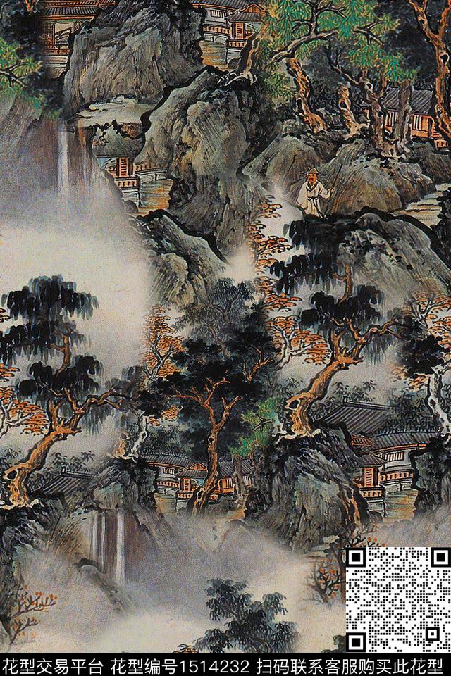 香云纱中老年国画数码印花华亿平台下载（图片编号: 1514232） - 瓦栏（Walan）