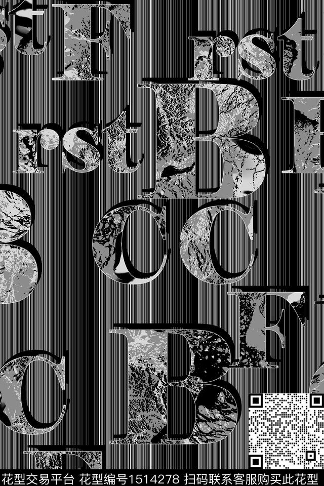 字母数码华亿平台线条画数码印花华亿平台下载（图片编号: 1514278） - 瓦栏（Walan）