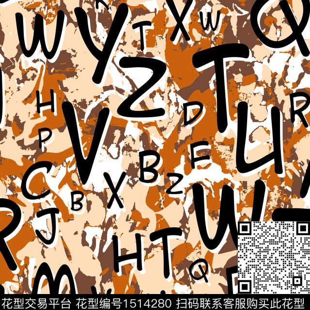 字母男装满版花抽象数码印花华亿平台下载（图片编号: 1514280） - 瓦栏（Walan）