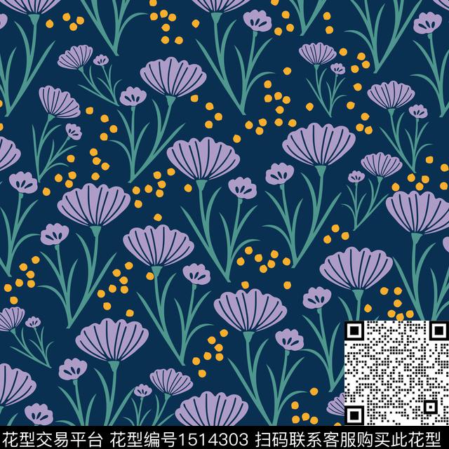 黑底花卉时尚彩底花卉数码印花华亿平台下载（图片编号: 1514303） - 瓦栏（Walan）