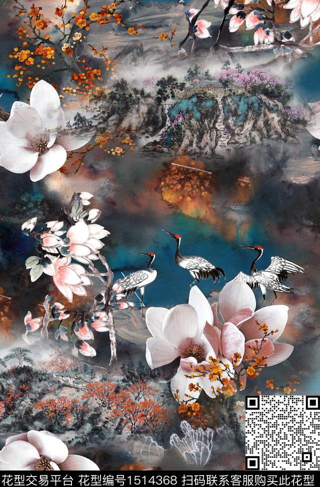 仙鹤香云纱中老年数码印花华亿平台下载（图片编号: 1514368） - 瓦栏（Walan）