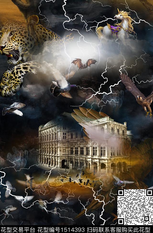 鸟老虎复古数码印花华亿平台下载（图片编号: 1514393） - 瓦栏（Walan）