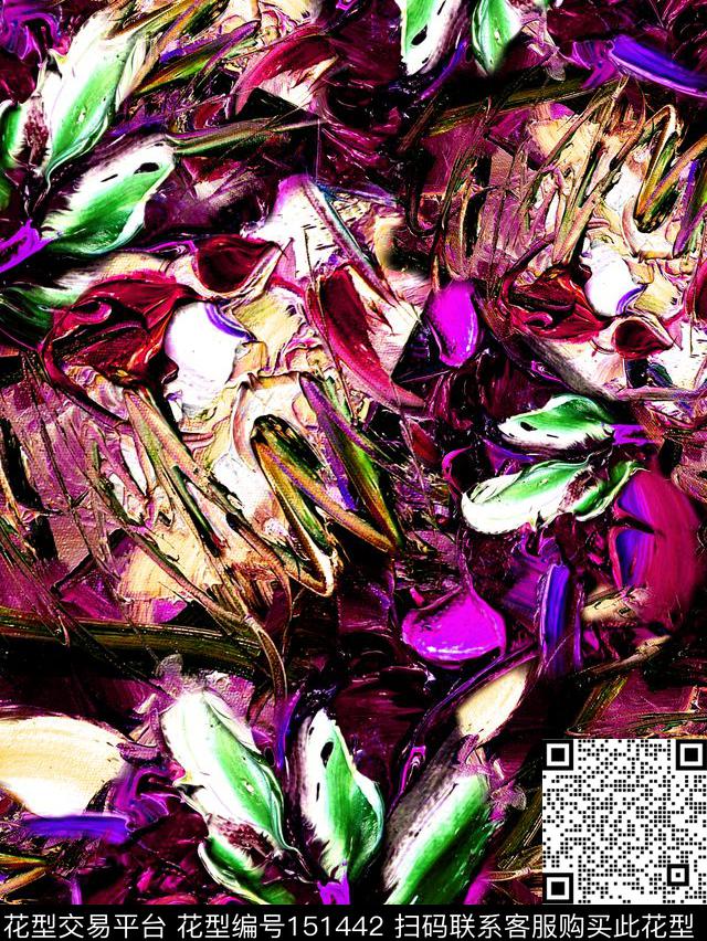 油画笔触肌理抽象数码印花华亿平台下载（图片编号: 151442） - 瓦栏（Walan）