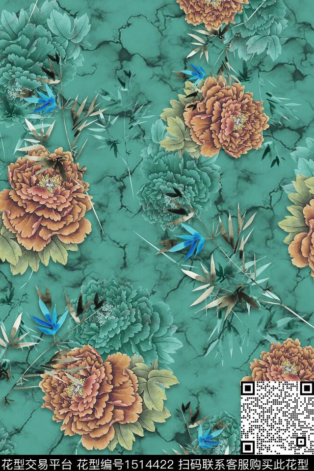 香云纱中老年组合花卉数码印花华亿平台下载（图片编号: 1514422） - 瓦栏（Walan）