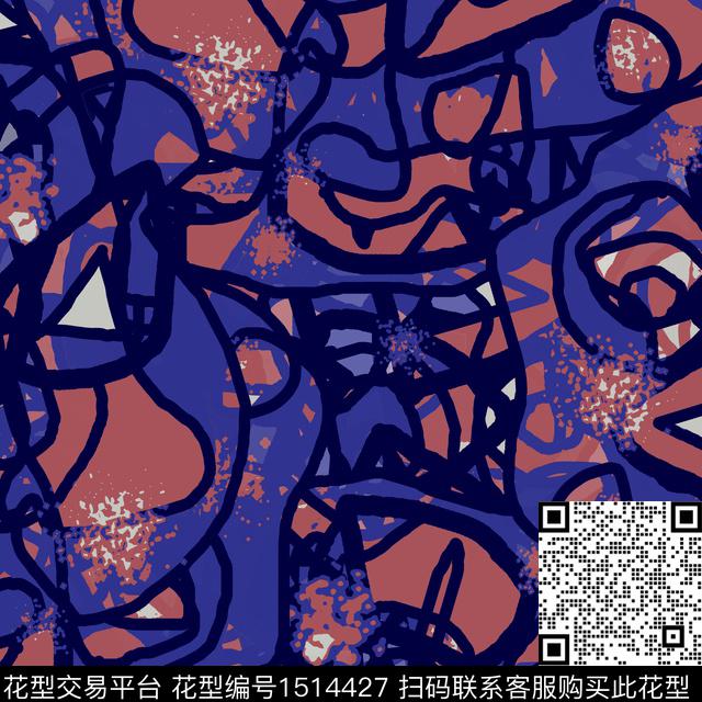 线条抽象混合拼接数码印花华亿平台下载（图片编号: 1514427） - 瓦栏（Walan）