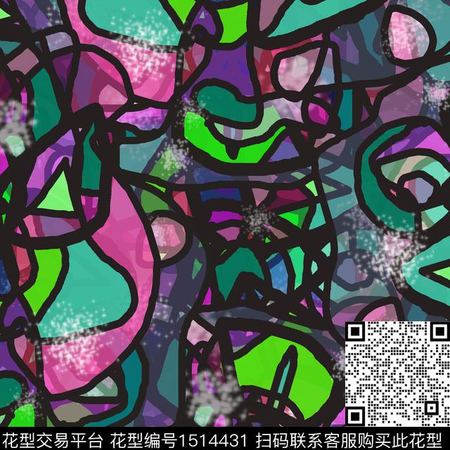 线条抽象混合拼接数码印花华亿平台下载（图片编号: 1514431） - 瓦栏（Walan）