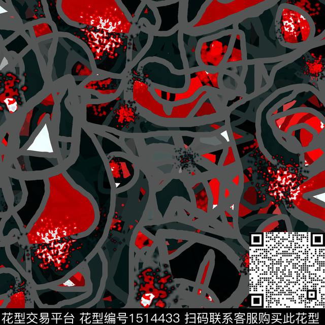 线条抽象混合拼接数码印花华亿平台下载（图片编号: 1514433） - 瓦栏（Walan）