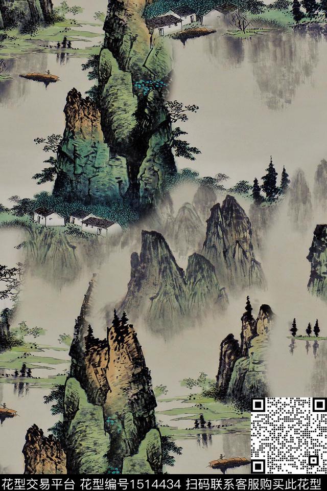 香云纱中老年国画数码印花华亿平台下载（图片编号: 1514434） - 瓦栏（Walan）