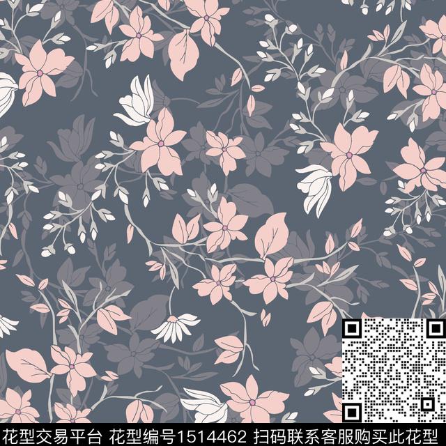 花卉手绘矢量数码印花华亿平台下载（图片编号: 1514462） - 瓦栏（Walan）