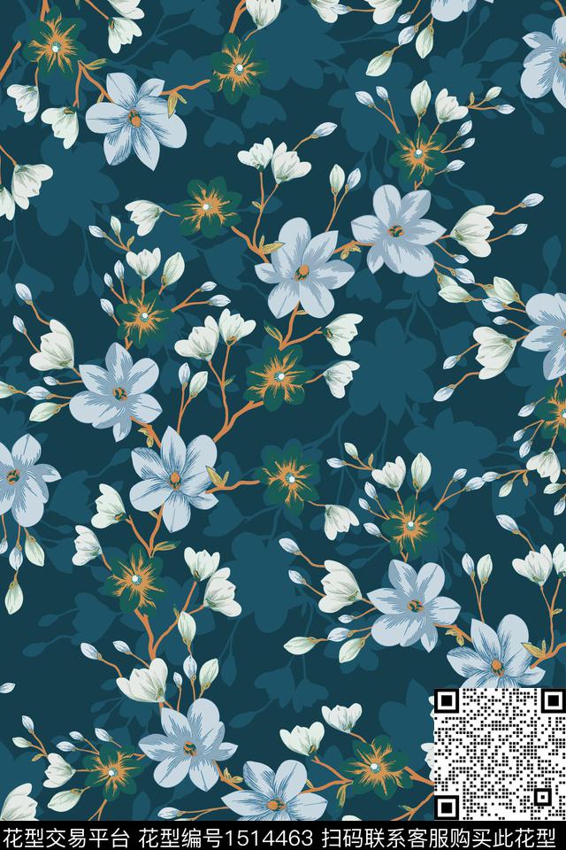 花卉手绘矢量数码印花华亿平台下载（图片编号: 1514463） - 瓦栏（Walan）