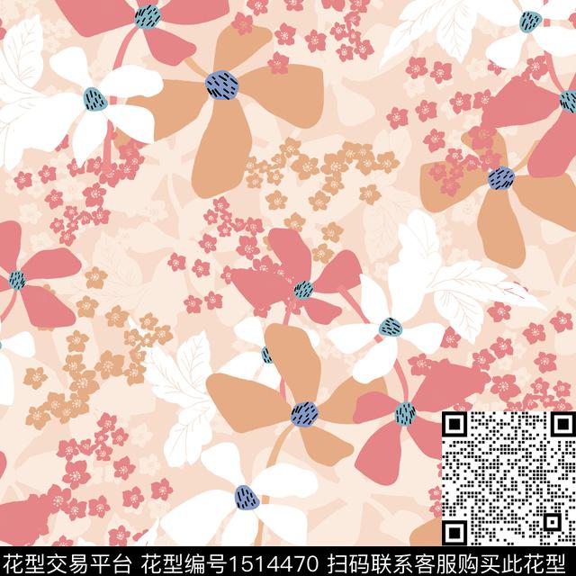花卉手绘矢量数码印花华亿平台下载（图片编号: 1514470） - 瓦栏（Walan）