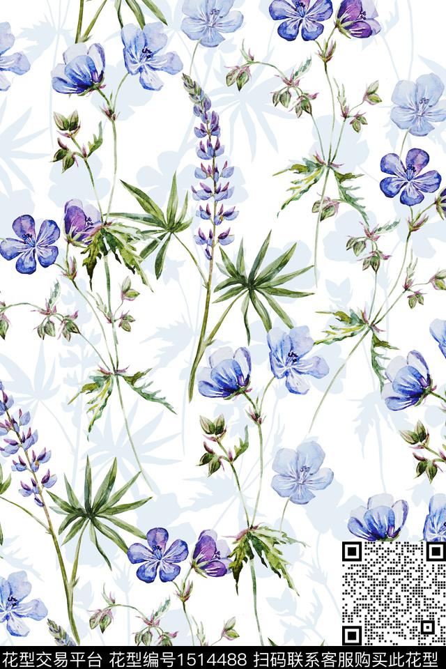 花卉小清新真丝数码印花华亿平台下载（图片编号: 1514488） - 瓦栏（Walan）