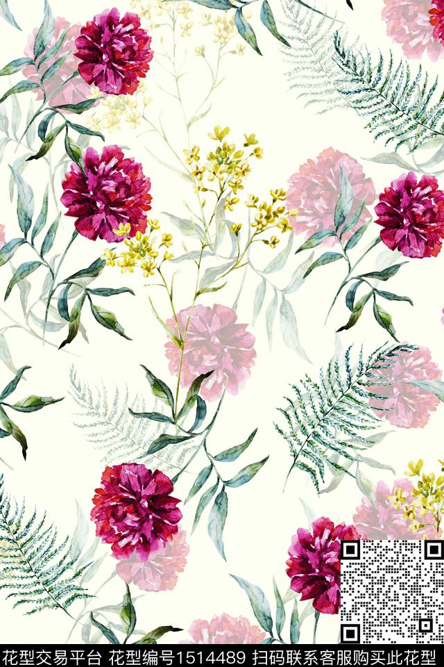 花卉小清新真丝数码印花华亿平台下载（图片编号: 1514489） - 瓦栏（Walan）