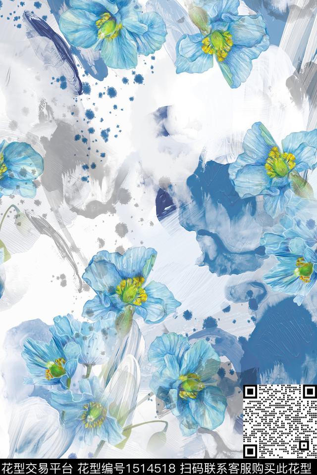 抽象花卉花卉大牌风数码印花华亿平台下载（图片编号: 1514518） - 瓦栏（Walan）