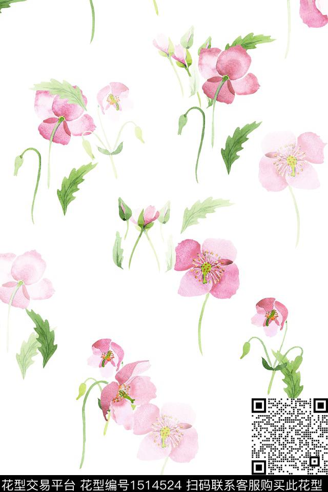 花卉大牌风小清新数码印花华亿平台下载（图片编号: 1514524） - 瓦栏（Walan）