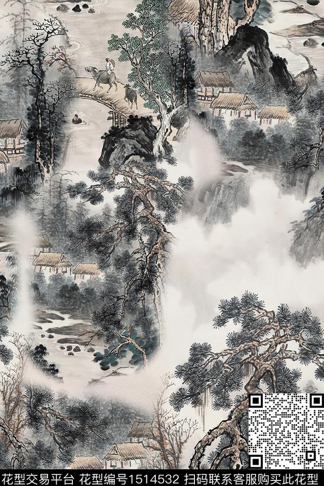 香云纱中老年国画数码印花华亿平台下载（图片编号: 1514532） - 瓦栏（Walan）