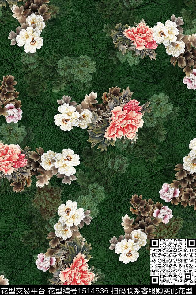 香云纱中老年组合花卉数码印花华亿平台下载（图片编号: 1514536） - 瓦栏（Walan）