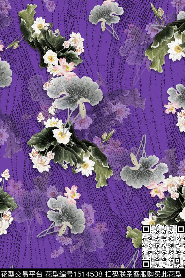 香云纱中老年组合花卉数码印花华亿平台下载（图片编号: 1514538） - 瓦栏（Walan）