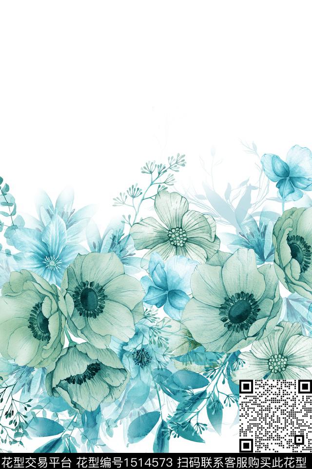 女装定位花植物大花数码印花华亿平台下载（图片编号: 1514573） - 瓦栏（Walan）