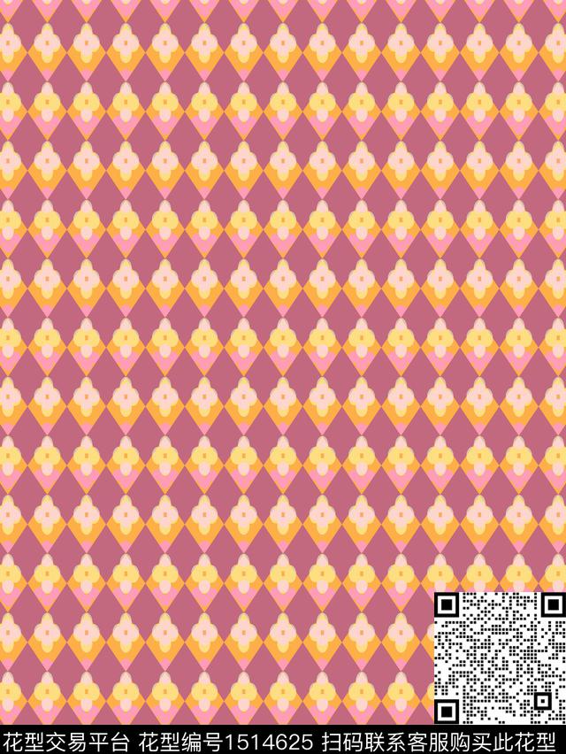 几何格子大牌风数码印花华亿平台下载（图片编号: 1514625） - 瓦栏（Walan）