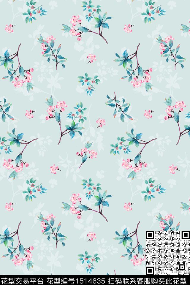 花卉小清新真丝数码印花华亿平台下载（图片编号: 1514635） - 瓦栏（Walan）