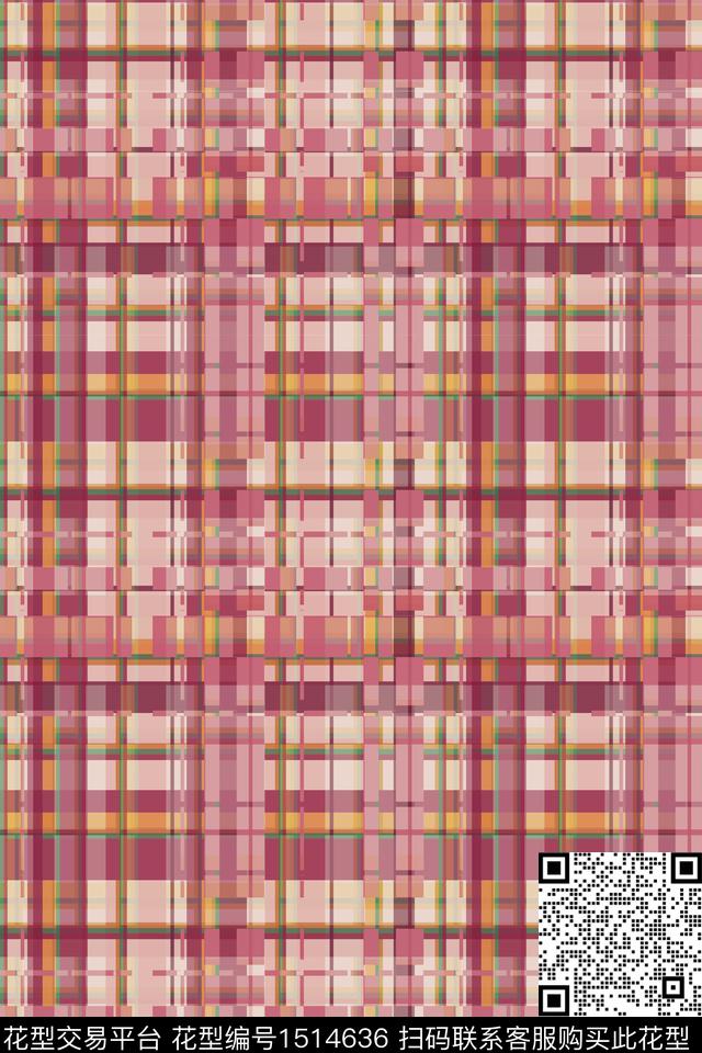 格子小清新真丝数码印花华亿平台下载（图片编号: 1514636） - 瓦栏（Walan）