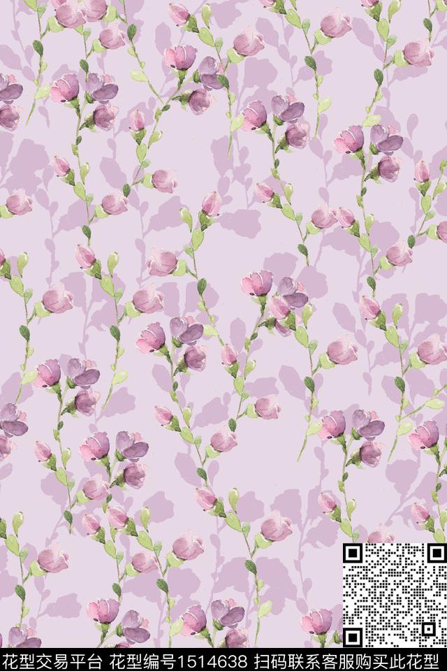 花卉小清新真丝数码印花华亿平台下载（图片编号: 1514638） - 瓦栏（Walan）