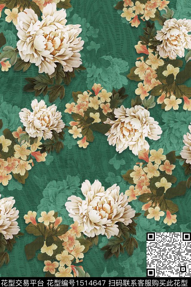 香云纱中老年组合花卉数码印花华亿平台下载（图片编号: 1514647） - 瓦栏（Walan）