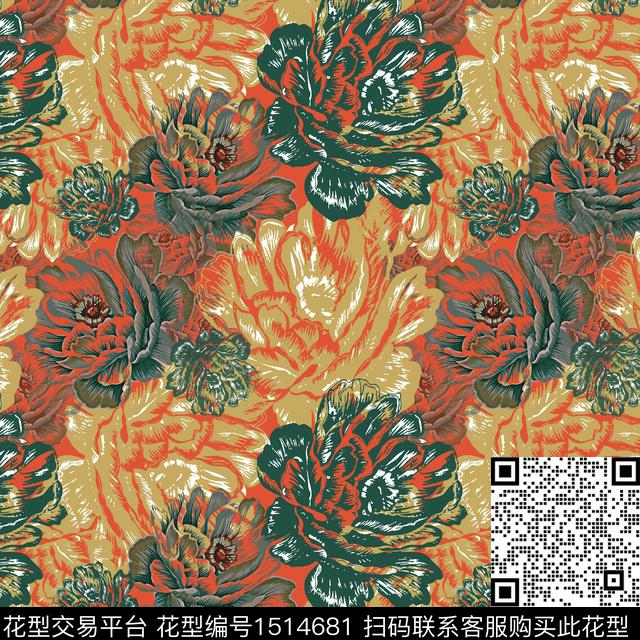 女装花卉平面花卉传统印花华亿平台下载（图片编号: 1514681） - 瓦栏（Walan）