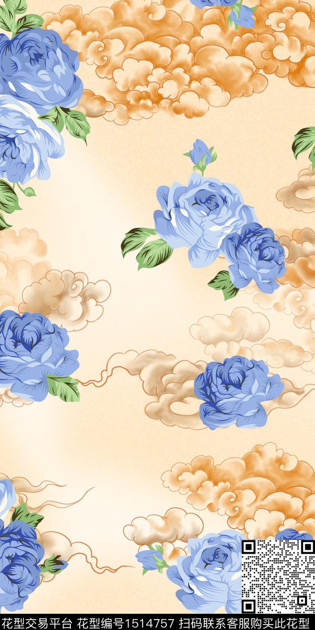 水墨风大牌风中国风数码印花华亿平台下载（图片编号: 1514757） - 瓦栏（Walan）