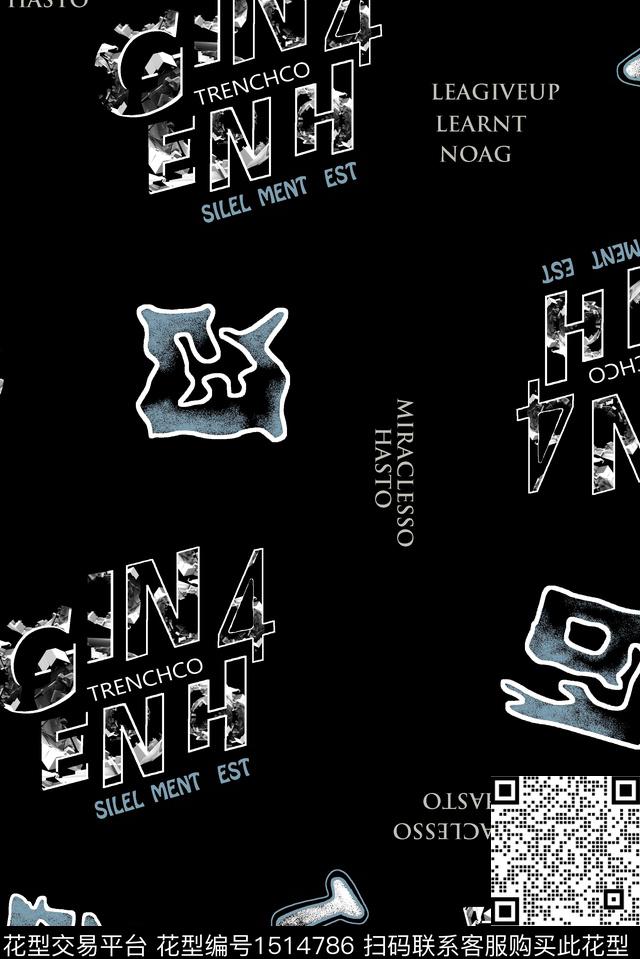 字母扎染华亿平台大牌风数码印花华亿平台下载（图片编号: 1514786） - 瓦栏（Walan）