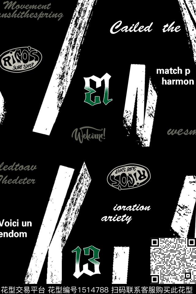 字母大牌风休闲数码印花华亿平台下载（图片编号: 1514788） - 瓦栏（Walan）