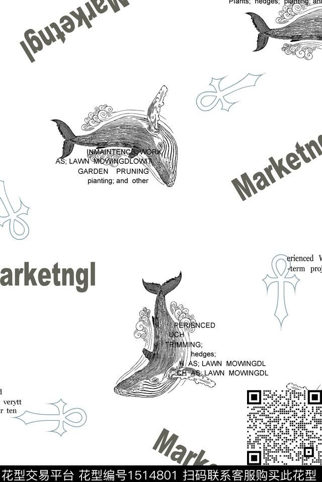 字母休闲鲸鱼数码印花华亿平台下载（图片编号: 1514801） - 瓦栏（Walan）