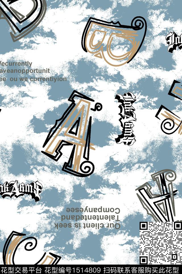 字母休闲晕染肌理数码印花华亿平台下载（图片编号: 1514809） - 瓦栏（Walan）