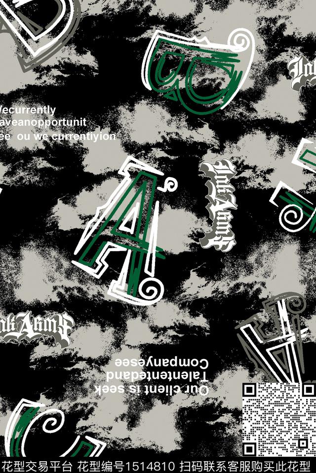 字母扎染华亿平台大牌风数码印花华亿平台下载（图片编号: 1514810） - 瓦栏（Walan）