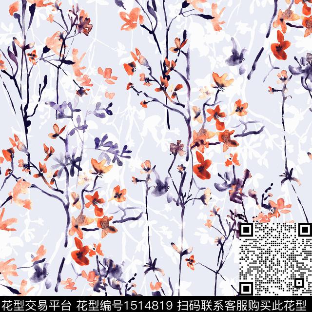 小碎花水彩花卉清新淡雅数码印花华亿平台下载（图片编号: 1514819） - 瓦栏（Walan）