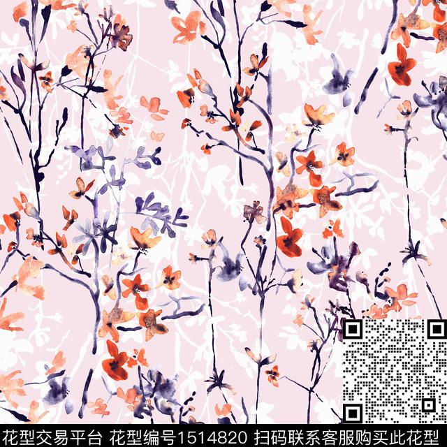 小碎花水彩花卉清新淡雅数码印花华亿平台下载（图片编号: 1514820） - 瓦栏（Walan）