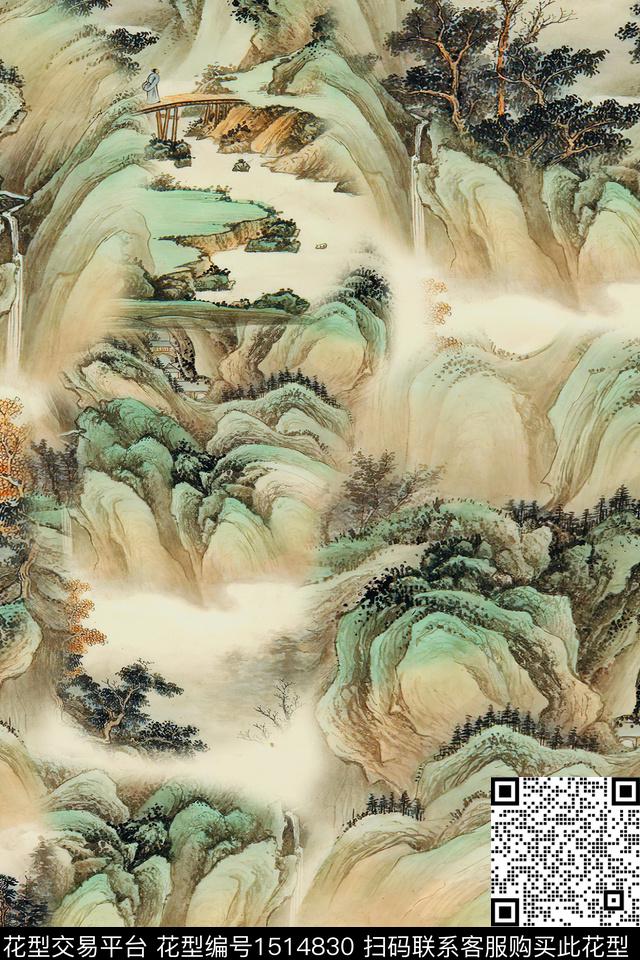 香云纱国画中老年数码印花华亿平台下载（图片编号: 1514830） - 瓦栏（Walan）