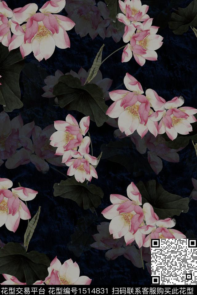 香云纱中老年组合花卉数码印花华亿平台下载（图片编号: 1514831） - 瓦栏（Walan）